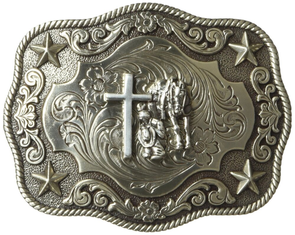 2920 Small Prayer Scalop Oval Buckle, silver, One Size